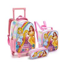 Kit Mochila Rodinha Escolar Espaçosa Meninas Princesas Kit Mochila Rodinha Escolar Espaçosa Meninas Princesas