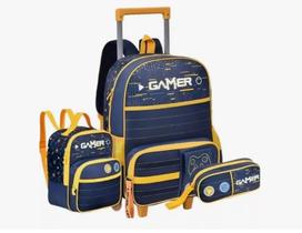 Kit Mochila Rodinha Escolar Gamer Lancheira Estojo Azul Kit Mochila Rodinha Escolar Gamer Lancheira Estojo Azul