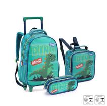 Kit Mochila Rodinha Escolar Infantil Dinossauro Verde - SEANITE