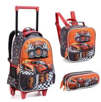 Kit Mochila Rodinha Escolar Infantil Menino 1383 Racing Car - Denlex