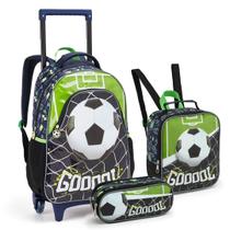 Kit Mochila Rodinha Escolar Infantil Menino Futebol/Basquete