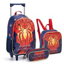 Kit Mochila Rodinha Escolar Infantil Menino Spider Man Verso - Seanite