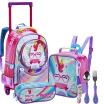 Kit Mochila Rodinha escolar Infantil Unicórnio Com Lancheira Térmica e Estojo - Denlex Kit Mochila Rodinha escolar Infantil Unicórnio Com Lancheira Térmica e Estojo - Denlex