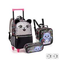 Kit Mochila Rodinha Escolar Rodinha Alça Panda Coala Gato