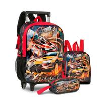 Kit Mochila Rodinha + Estojo E Lancheira Fast Machine - Clio