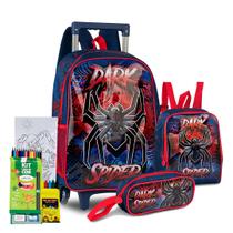 Kit Mochila Rodinha Estojo Lancheira Dark Spider Aranha Meninos Infantil Escolar Heróis