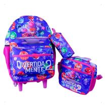 Kit Mochila Rodinha Estojo Lancheira Escolar Divertidamente Kit Mochila Rodinha Estojo Lancheira Escolar Divertidamente