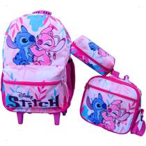 Kit Mochila Rodinha Estojo Lancheira Escolar Lilo Stitch