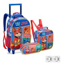 Kit Mochila Rodinha Estojo Lancheira Infantil Dog Heroes