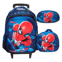 Kit Mochila Rodinha Estojo Lancheira Térmica Homem Aranha