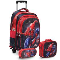Kit Mochila Rodinha Estojo Lancheira Térmica Homem Aranha