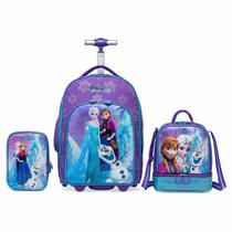 Kit Mochila Rodinha Frozen Lancheira Estojo Escolar Espaçosa