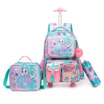 Kit Mochila Rodinha Gatinha Sereia Feminino Infantil Escolar Lancheira Térmica Estojo Organizador Kit Mochila Rodinha Gatinha Sereia Feminino Infantil Escolar Lancheira Térmica Estojo Organizador