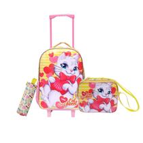 Kit Mochila Rodinha Gatinho Meninas Infantil Escola