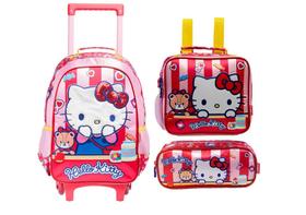 Kit Mochila Rodinha Hello Kitty Lancheira Estojo Duplo 2026 Rosa Hello Kitty