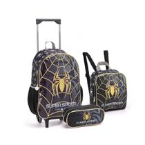 Kit Mochila Rodinha Herói Super Spider Black Meninos Escolar