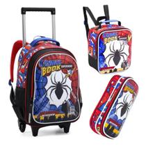 Kit Mochila Rodinha Homem Aranha Escolar Infantil Spider Man Comic Book Denlex