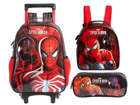Kit Mochila Rodinha Homem Aranha Lancheira Estojo Duplo 2026
