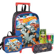 Kit Mochila Rodinha Hot Wheels Estojo + Lancheira Infantil Kit Mochila Rodinha Hot Wheels Estojo + Lancheira Infantil