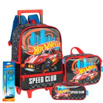 Kit Mochila Rodinha Hot Wheels Estojo + Lancheira Infantil