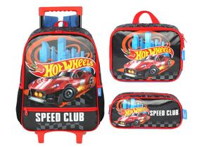 Kit Mochila Rodinha Hot Wheels Lancheira Estojo 2026 Preto Luxcel