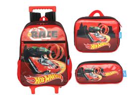 Kit Mochila Rodinha Hot Wheels Lancheira Estojo 2026 Vermelha Luxcel