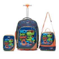 Kit Mochila Rodinha Infantil Bolsa Escolar Menino Lancheira Estojo 100 Pens