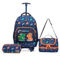 Kit Mochila Rodinha Infantil Dino Polo One Estojo Escolar Lancheira Térmica Resistente