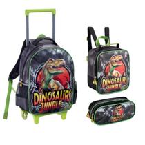 Kit Mochila Rodinha Infantil Dinossauro Lancheira e Estojo