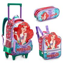 Kit Mochila Rodinha Infantil Escola Meninas Mermaid Denlex