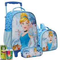 Kit Mochila Rodinha Infantil Escola Princesas Disney Oficial