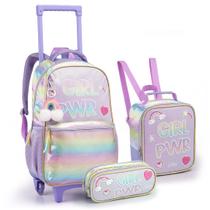Kit Mochila Rodinha Infantil Escolar Menina Girl Power Com Chaveiro