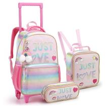 Kit Mochila Rodinha Infantil Escolar Menina Girl Power Com Chaveiro - Seanite