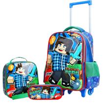 Kit Mochila Rodinha Infantil Escolar Minecraft Game 3 Pçs