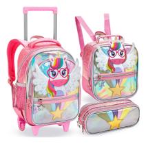 Kit Mochila Rodinha Infantil Feminino Grande Menino Com Alça