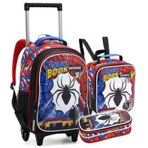 Kit Mochila Rodinha Infantil Grande Menino Rodinha Escolar Resistente 3 Peças