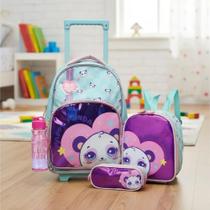 Kit Mochila Rodinha Infantil Happy Panda Lancheira Estojo - D Presentes