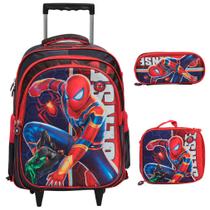 Kit Mochila Rodinha Infantil Homem Aranha 3D Lancheira Tam G