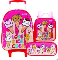 Kit Mochila Rodinha Infantil Lancheira Estojo Sorvete Xeryus ref:12320 Kit Mochila Rodinha Infantil Lancheira Estojo Sorvete Xeryus ref:12320