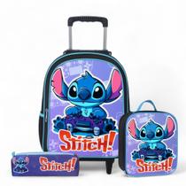 Kit Mochila Rodinha Infantil Masculino Escolar Lilo Stitch + lancheira Termica + estojo