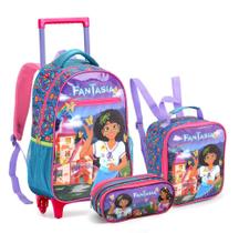 Kit Mochila Rodinha Infantil Menina Escolar Fantasia Linda