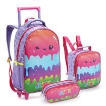 Kit Mochila Rodinha Infantil Menina Estampa Slime Super Fofa Kit Mochila Rodinha Infantil Menina Estampa Slime Super Fofa