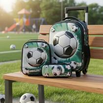 Kit Mochila Rodinha Infantil Menino Futebol Escolar Bola 3 D