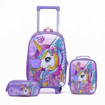 Kit Mochila Rodinha Infantil Polo One Menina Lancheira Térmica Estojo Escolar