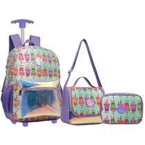 Kit Mochila Rodinha Juvenil Escolar Lancheira Estojo Grande