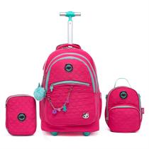 Kit Mochila Rodinha Juvenil Feminina Lancheira Estojo Bolsa Escolar - Polo One