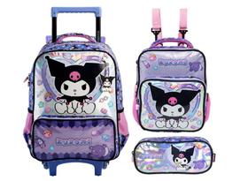Kit Mochila Rodinha Kuromi Lancheira Estojo 2026 Original Lilás Kuromi