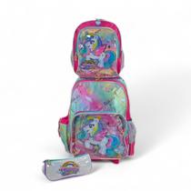 Kit mochila rodinha lancheira bolsinha fuseco unicornio Kit mochila rodinha lancheira bolsinha fuseco unicornio