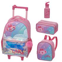 Kit Mochila Rodinha Lancheira Costas Estojo 2 Divisórias Garrafa Lilica Ripilica Original Super Star