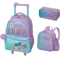 Kit Mochila Rodinha Lancheira Costas Estojo 2 Divisórias Lilica Ripilica Original Make A Wish Kit Mochila Rodinha Lancheira Costas Estojo 2 Divisórias Lilica Ripilica Original Make A Wish